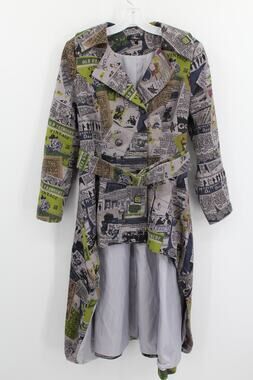 For Her NYC High Low Newspaper Print Jacket Green Gray Medium